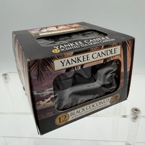 Retired Yankee Candle Rare Black Coconut One Box of 12 SCENTED TEA LIGHT Candles